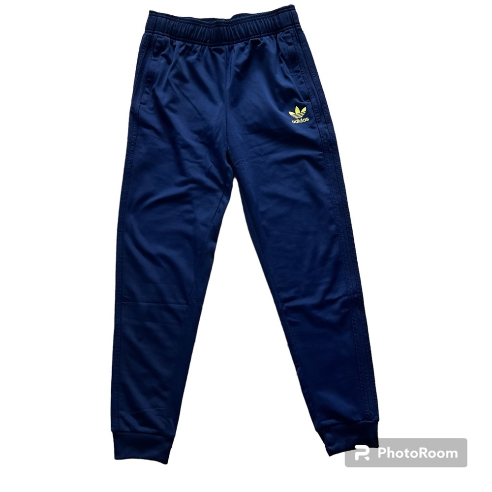 NWOT ADIDAS Youth SST Track Pants, Jogger Navy with Green Logo Size YL - Picture 1 of 11